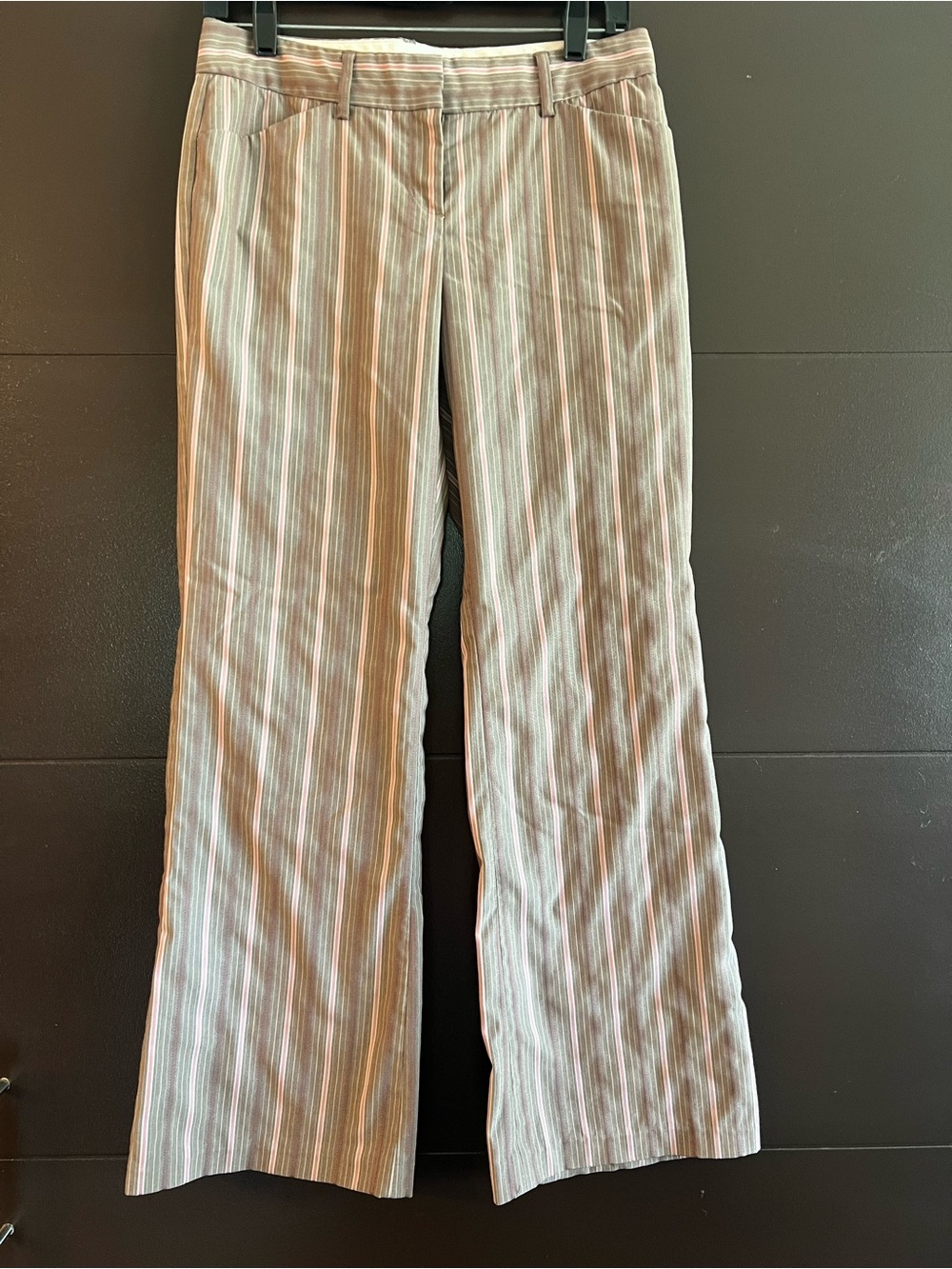 Express Wide Leg Pants in Light Brown with Subtle Pink Stripes